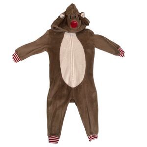 North Pole Reindeer Cozy One Piece Costume Hooded Pajamas PJs Toddler Size 2T